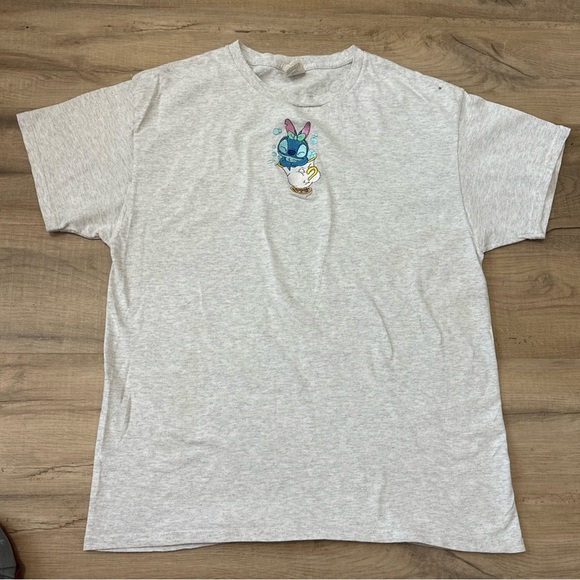 Embroidered Disney Stitch And Beauty & The Beast Chip Size Large Grey T shirts - Picture 1 of 5